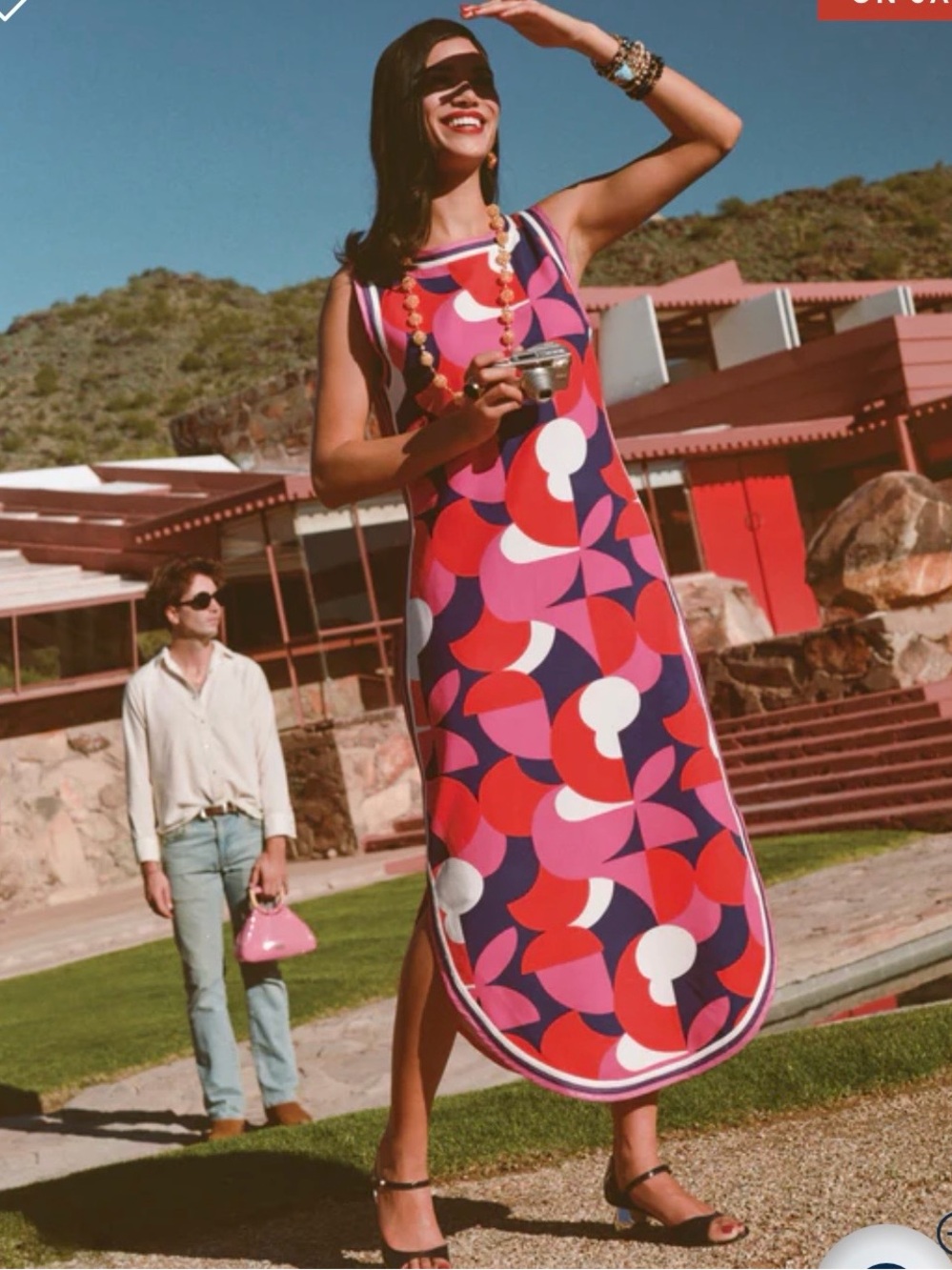 Sleeveless Geometric Maxi Dress in Pink & Purple